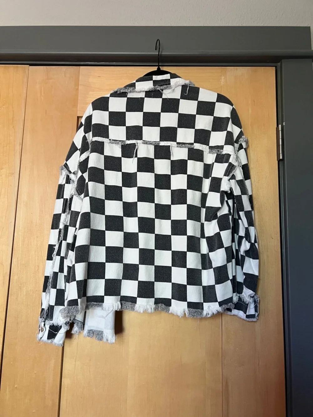 Checkerboard Black & White Distressed Jacket - Women - Picture 4 of 5